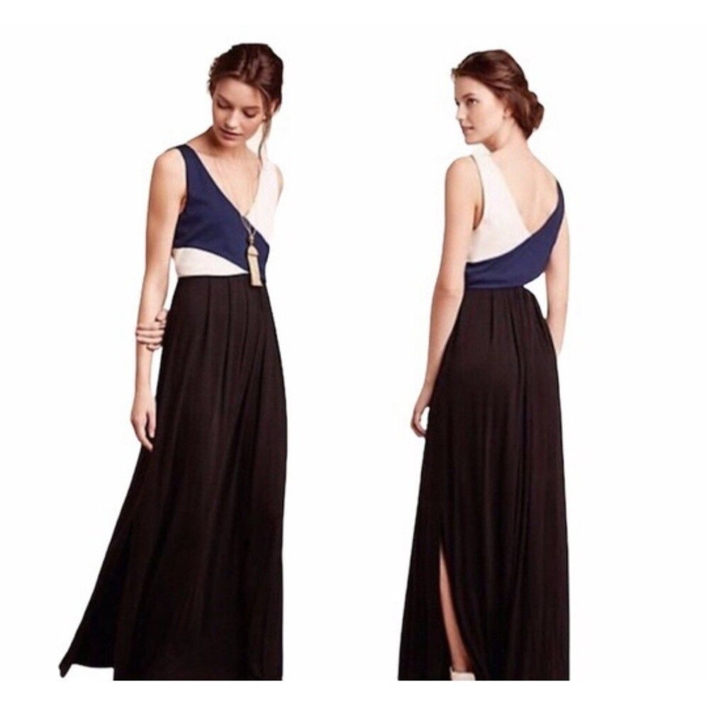 ANTHROPOLOGIE Maeve Maxi Dress MEDIUM Elysian ColorBlock Sleeveless Side Slit
